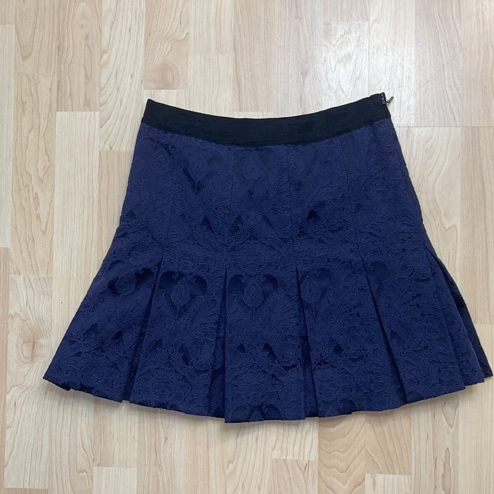 Rebecca Taylor Navy Jaquard Lined Mini Skirt